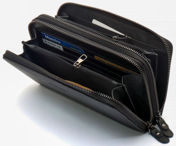 Черный кошелек-клатч на две молнии из натуральной кожи Marco Coverna B-5902B-1Q | Зображення 4