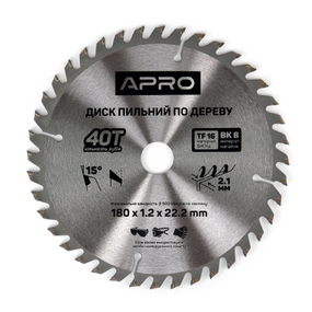 Диск пиляльний по дереву d180мм*22,23(20)мм 40T New APRO