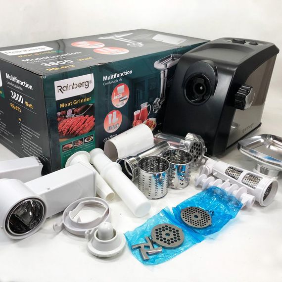 Мощная электрическая мясорубка с реверсом Rainberg, Топ мясорубок, Электрическая мясорубка нержавейка WR-22 | Зображення 9