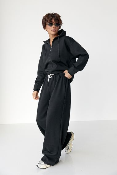 Утеплені однотонні спортивні штани - чорний цвет, M (є розміри) | Зображення 2