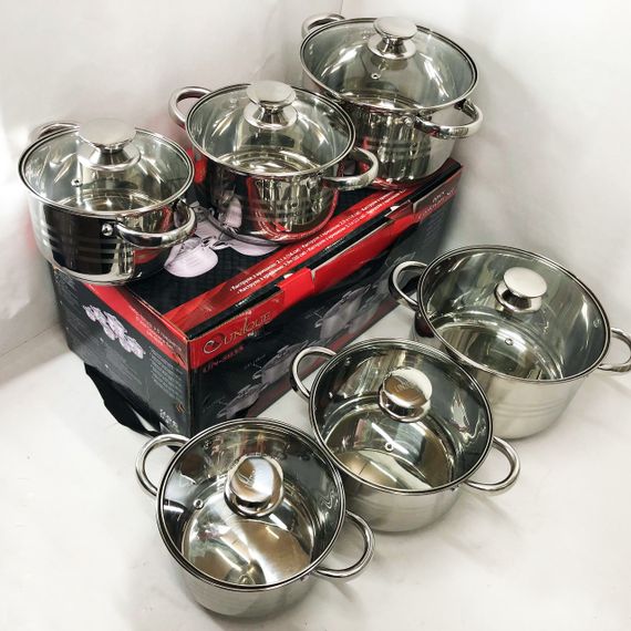 Набір каструль UNIQUE UN-5035 з нержавіючої сталі з товстим дном в 5 шарів з кришками, 12 предметів | Зображення 7