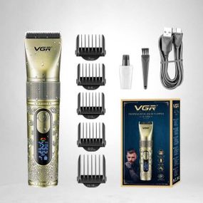 Машинка акумуляторна для стрижки волосся +5 насадок VGR V-659 Золото