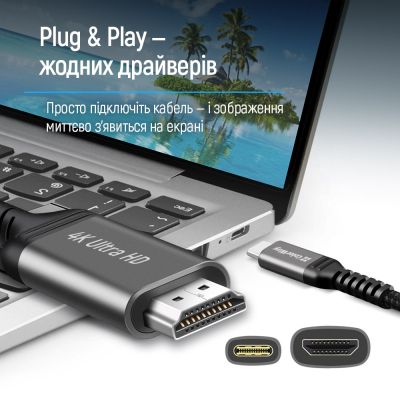 Кабель мультимедийный USB-C to HDMI M 2.0m 4K60Hz black ColorWay (CW-CBCHD077-BK) | Зображення 1