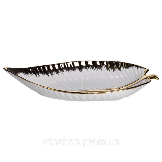 Порцелянове блюдо для сервірування столу у формі листа 45×24×5,5 (см) Золото WH047 | Зображення 1