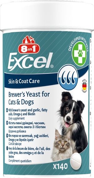 Витамины для кожи и шерсти у кошек и собак 8in1 Excel Brewers Yeast, 140 табл