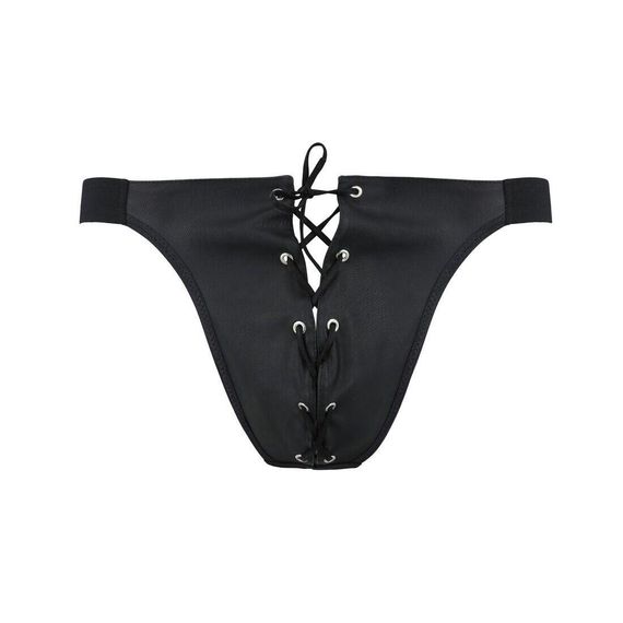 Чоловічі сліпи на шнурівці Passion Slip Ben XXL/XXXL, чорні, екошкіра, люверси | Зображення 4