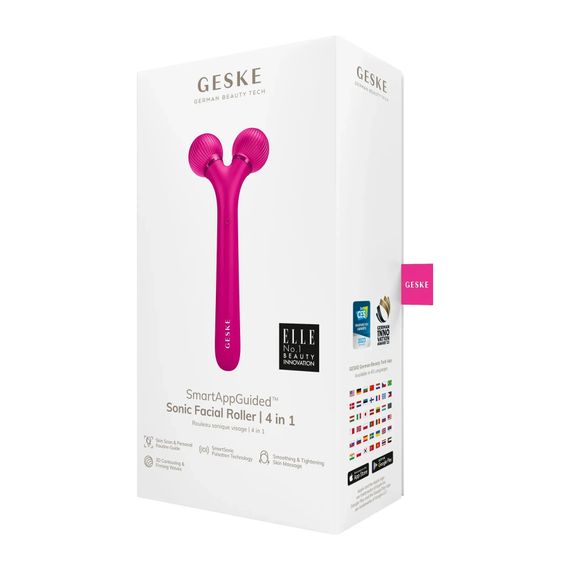 Електронний ультразвуковий ролик для обличчя GESKE Sonic Facial Roller 4в1 gray, Малиновий | Зображення 7
