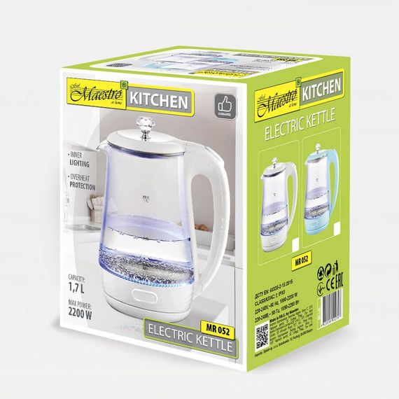 Електрочайник скляний Maestro MR-052-WHITE, 1.7 л, 2200 Вт, з підсвіткою | Зображення 2