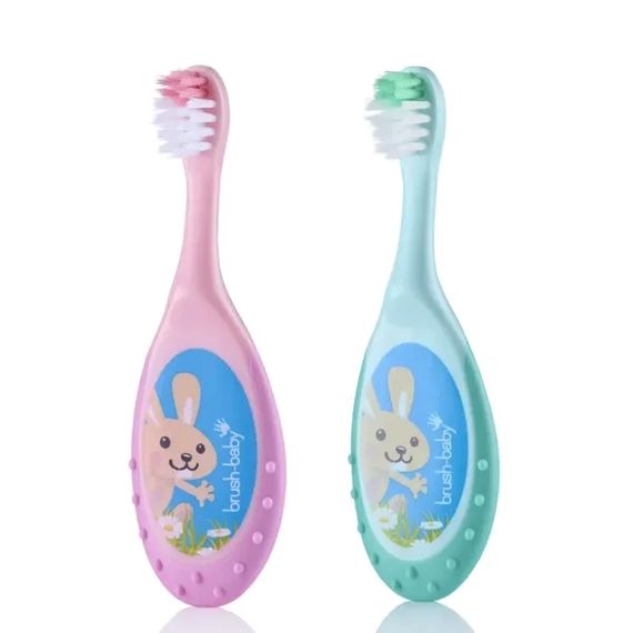 Дитяча зубна щітка Brush-Baby Flossbrush (від 0 до 3 років) Рожева / М'ятна (2 шт в уп) | Зображення 1