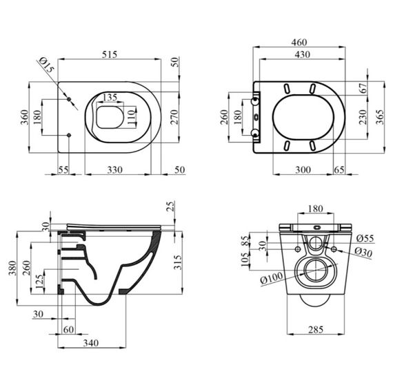 Унітаз підвісний безобідковий Kroner Harz WHI523632 RIMLESS з сидінням (KH523632WHIR) (CV032969) | Зображення 1