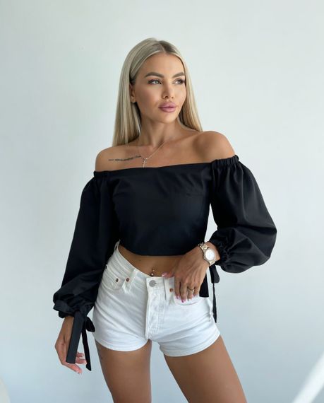Женская легкая блуза с открытыми плечами и широкими рукавами  NA991 цвет черный, размер 46/48