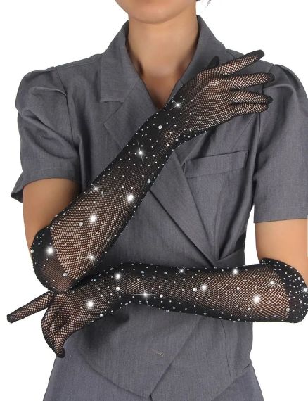 Чорні довгі рукавички Star Night зі стразами (без коробки) sexstyle
