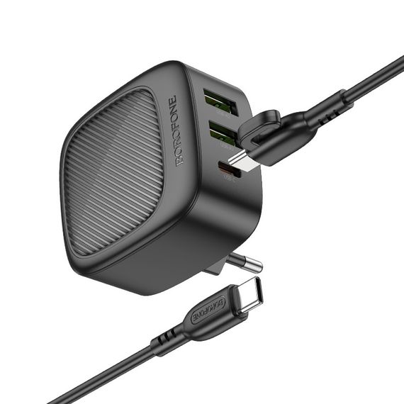 МЗП Borofone BAS23A Lucky PD30W (2USB-A/1C) + кабель Type-C to Type-C Black | Зображення 4