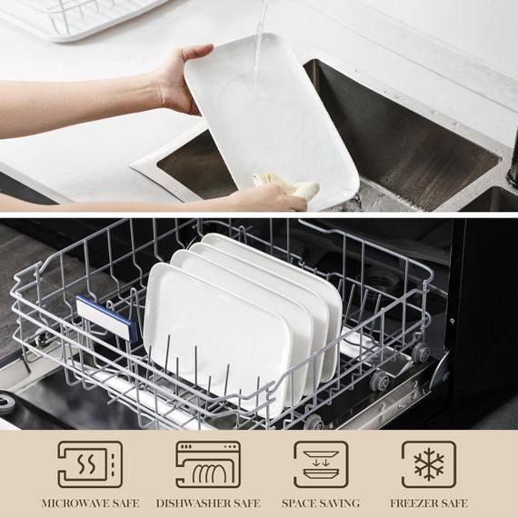 Тарелки фарфоровые прямоугольные набор 4 шт, большое сервировочное белое блюдо для суши, закусок, десертов | Зображення 3