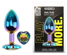 Анальна пробка з кристалом EGZO - Multicolor Heart Plug Rainbow size M Sex Aura