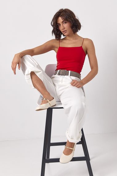 Бавовняна майка на тонких бретелях - червоний цвет, S (є розміри) | Зображення 2