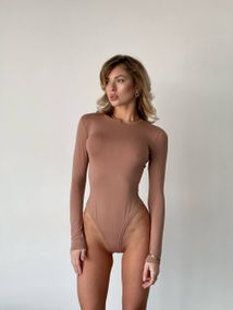 Женский боди с длинным рукавом из вискозы SH293 цвет мокко, размер 44/46