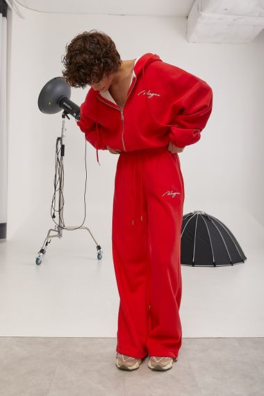 Спортивний костюм із худі та прямими штанами на затяжках - червоний цвет, M (є розміри) | Зображення 4