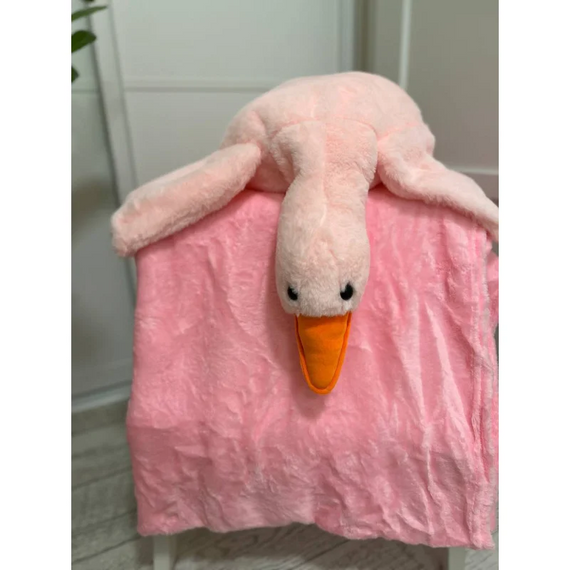 М'яка іграшка подушка з пледом 3в1 Гусак-Обнімусь 93 см рожевий, затишний рожевий плед 105×190 см | Зображення 6