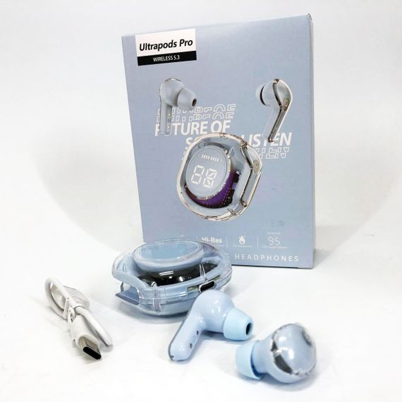 Бездротові навушники TWS T8 PRO з прозорим кейсом Вакуумний LED дисплей Bluetooth 5.3. OR-359 Колір: блакитний | Зображення 6