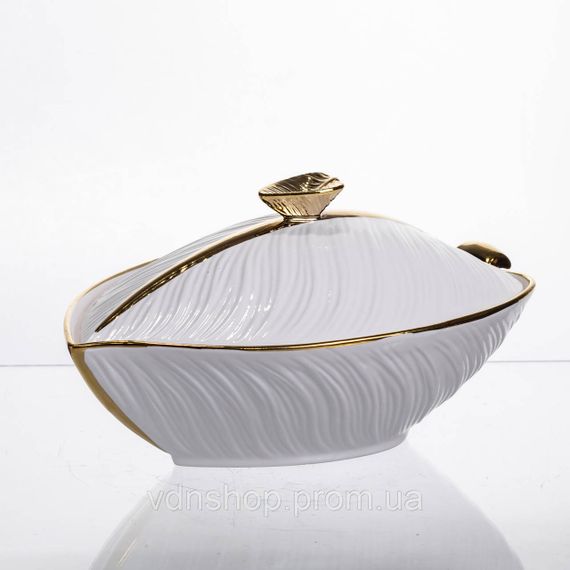 Супниця 800 (мл) каструля 26×18×14 (см) з кришкою Білий з золотом | Зображення 2