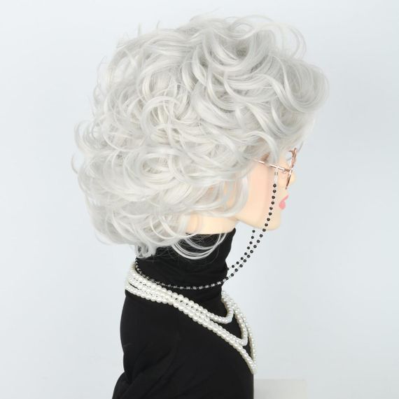 Комплект для образа бабушки LeMarnia - седой серый парик, очки, бусы, для костюмов, Хэллоуина и вечеринок | Зображення 3