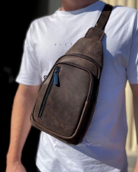 Чоловічий слінг зі шкіри 17х30х6, крейзі хорс для телефону 6349 коричневий | Зображення 1