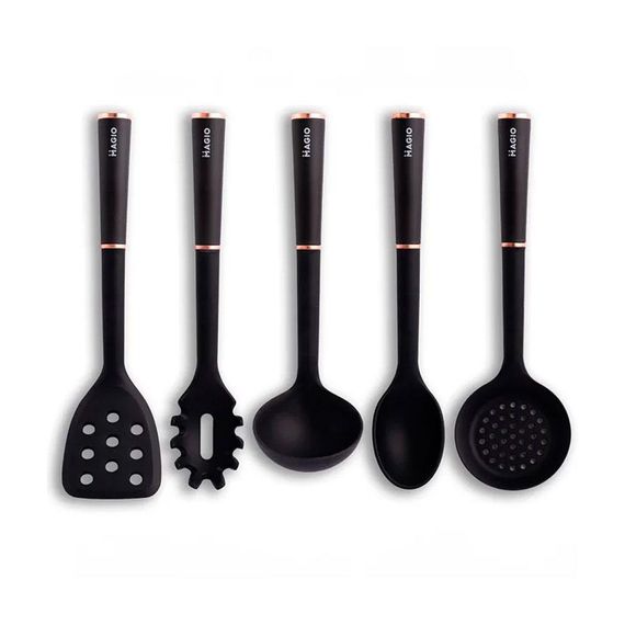 Силиконовые кухонные принадлежности MAGIO MG-1140, Набор поварешек на подставке, ZR-458 Набор поварской | Зображення 5