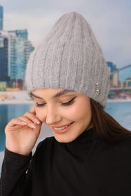 Шапка колпак из пряжи с шерстью кролика (4988) серый