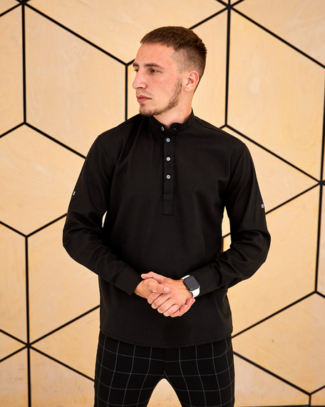 Сорочка льон довгий рукав чорний S