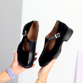 Дизайнерські чорні демі туфлі натуральна шкіра + замша низький хід