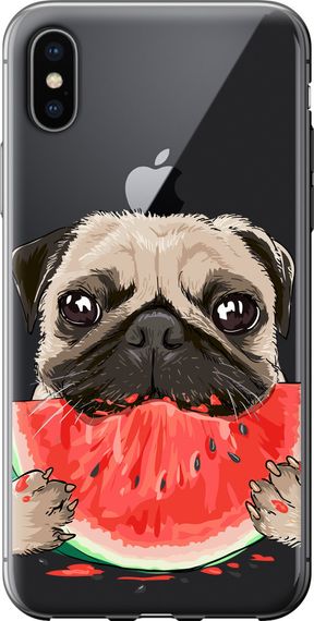 Чехол на iPhone XS Мопс и арбуз "4665u-1583-17620"