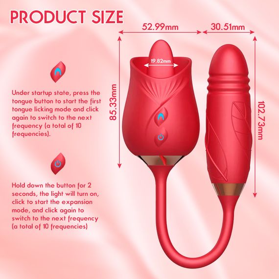 Вібромасажер "10-Mode Tongue Licking Rose Vibrator" вагінально-кліторальний Sex Aura | Зображення 3