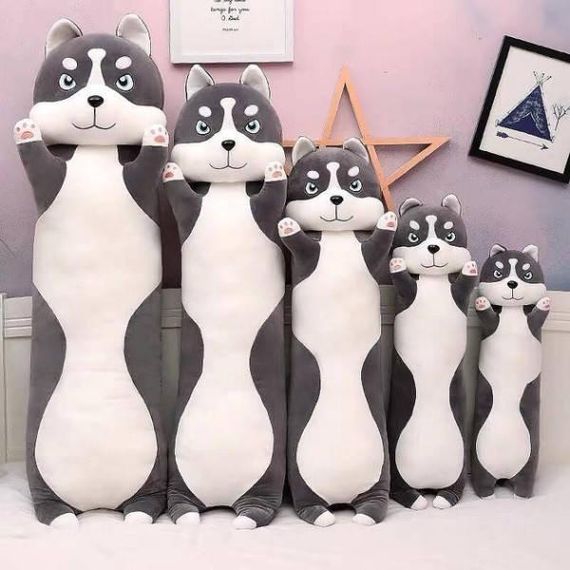 Іграшка-подушка м'яка Хаскі Батон 90см Сіра