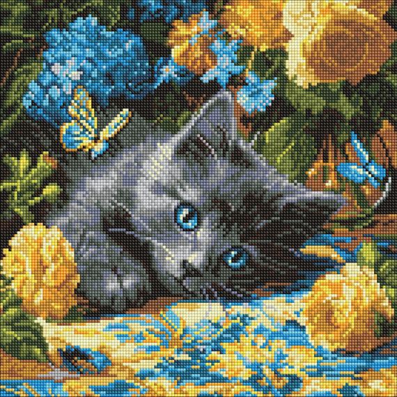 Алмазная мозаика "Котенок голубоглазый" Идейка AMO8340, 40х40 см