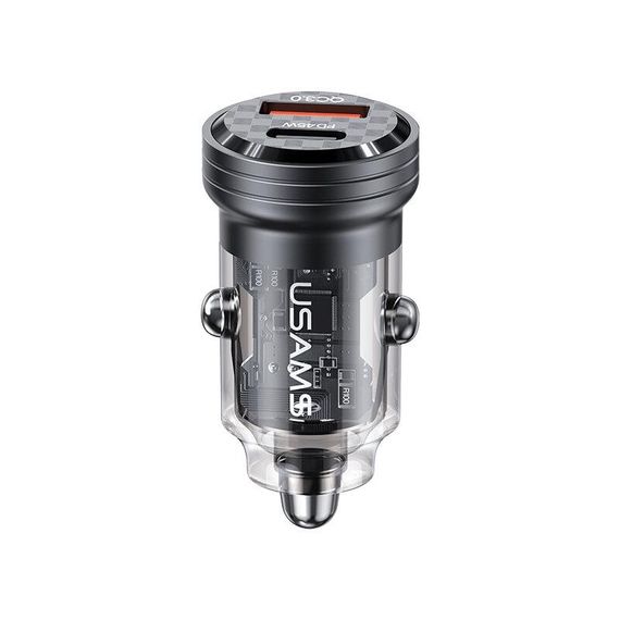 Автомобільний зарядний пристрій USAMS CC175 C35 45W Aluminum Alloy Transparent USB + Type-C Mini Car Charger Black