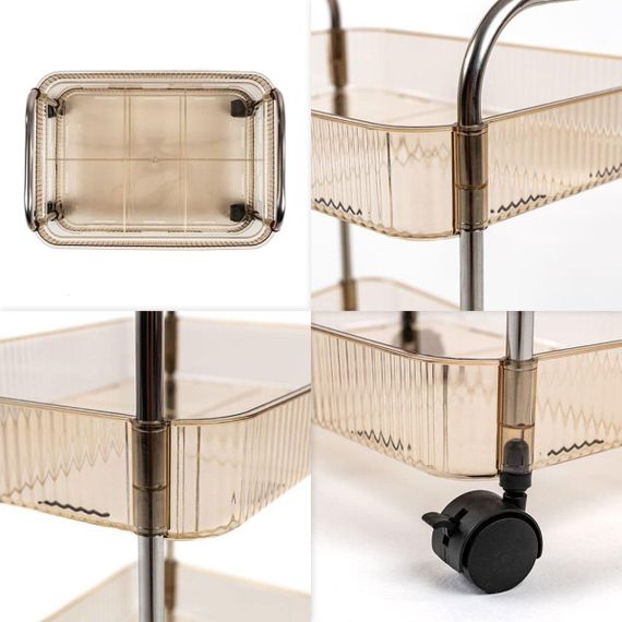 Этажерка мобильная двухъярусная универсальная из акрила и металла 40х28,5х45см Бежевая SW-00002110 | Зображення 4