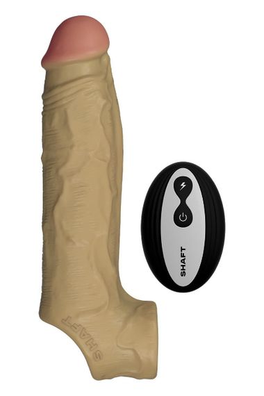 Реалистичная вибронасадка Shaft Vibrating Sheath Size 2 Oak с пультом, 22.3 см sexstyle | Зображення 1