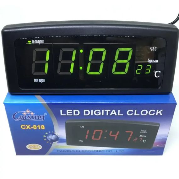 Часы настольные с будильником Caixing CX-818 с зеленой подсветкой | Зображення 1