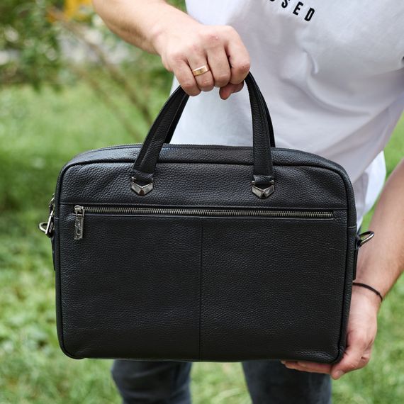Сумка чоловіча офісна через плече 39х29х10, практичний шкіряний портфель для бізнесу, сумочка для навання, чорний | Зображення 7