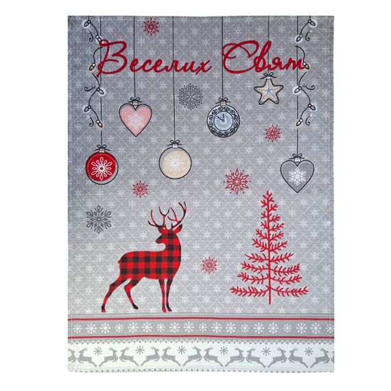 Кухонное полотенце SoundSleep Winter Mood рождественское вафельное 45х60 см серо-красный (2800004667227)