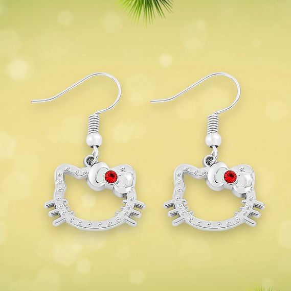 Сережки у формі Hello Kitty з червоним бантиком, стильні жіночі прикраси, 3.3 см