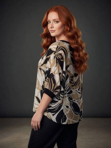Жіноча блуза SOLINNA шовк Армані, вільний крій, великі розміри 52-56, ошатна блузка Золотистий, 56 | Зображення 1