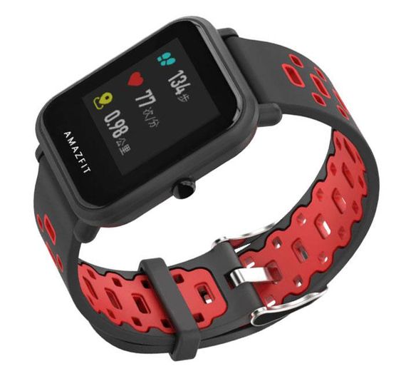 Спортивний ремінець Primo Perfor Classic для годинника Xiaomi Huami Amazfit Bip / Amazfit GTS - Black&Red | Зображення 1