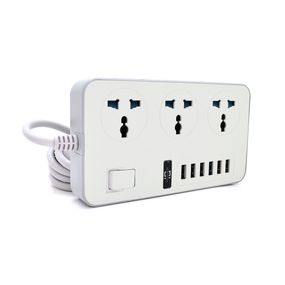 Сетевой фильтр ТВ-Т09.3 розетки + 6 USB, 2м, сечение 3х0.75мм, 3000W, White-grey, Box