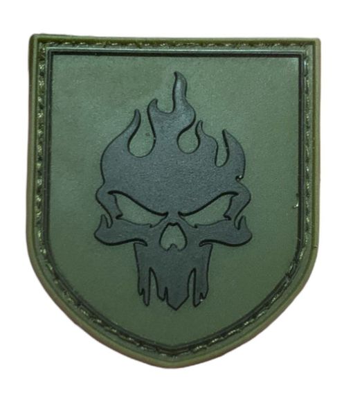 Шеврони  "Вогненний череп" гумовий хакі