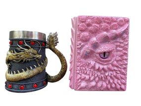 Подарунковий набір Кухоль 3D Танард Gold Rose та Блокнот 3D «Дракон Єдинорога»