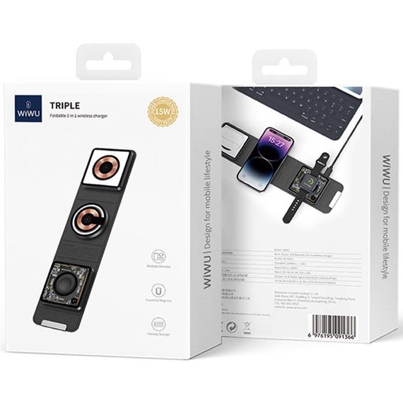 БЗП WIWU Wi-W001 3 in 1 wireless charger Black | Зображення 4