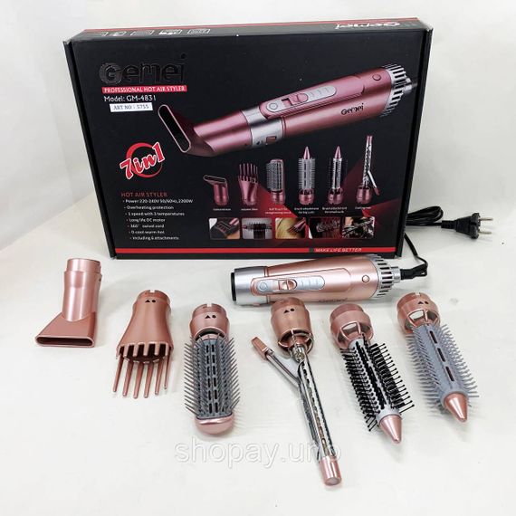 Щипцы фен для волос мультистайлер GEMEI GM-4831 7в1, классический фен для волос, мощный фен для волос | Зображення 6