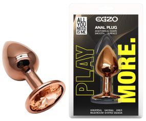 Анальна пробка з кристалом EGZO - Dark Gold Round Plug Yellow, size S sexstyle